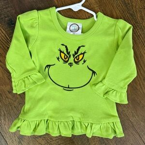 Grinch Christmas long sleeve Girl ruffle shirt